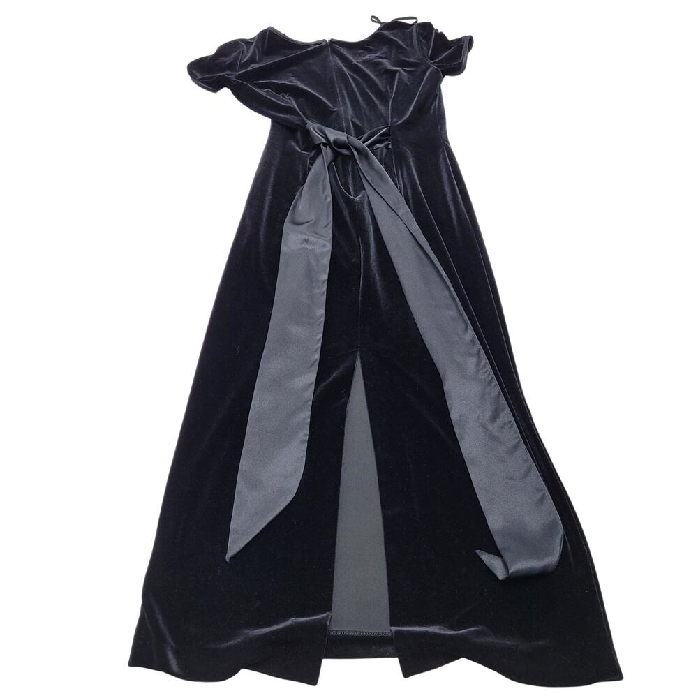 Vintage black velvet maxi dress large satin bow whimsigoth fit flare